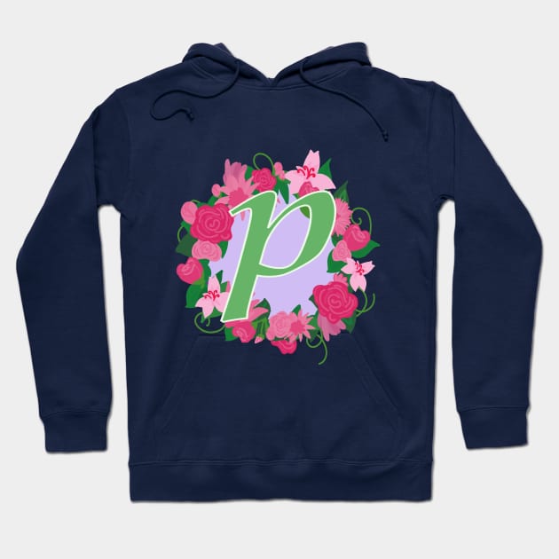 Monogram P, Personalized Floral Initial Hoodie by Bunniyababa